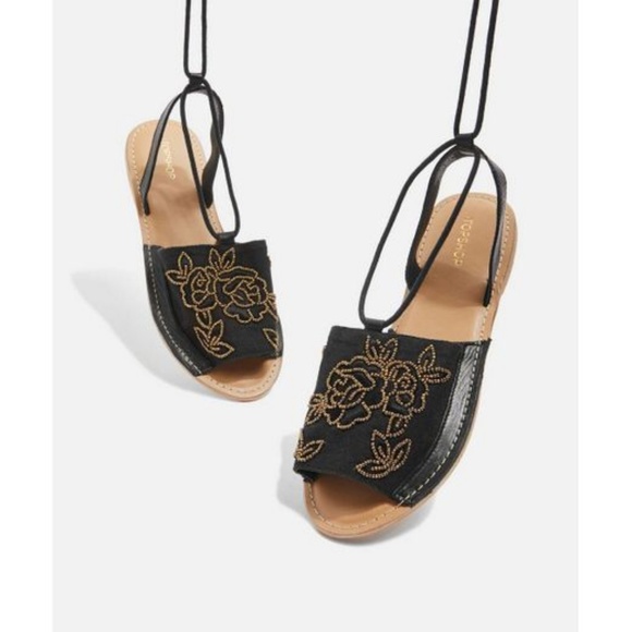 Topshop Shoes - NWT Topshop Wrap Around Embroidered Sandal